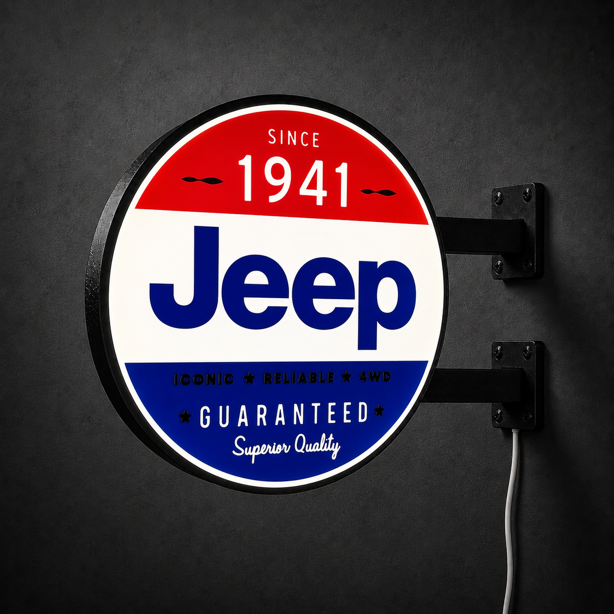 Vintage Jeep double-sided LED sign — right view