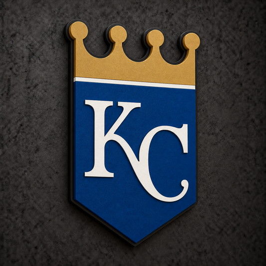 Kansas City Royals 3D Plaque with raised layered artwork on a dark charcoal wall
