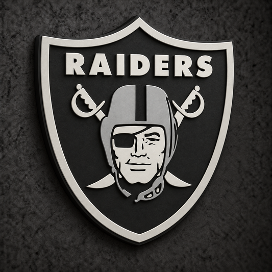 Las Vegas Raiders 3D Plaque with raised layered artwork on a dark charcoal wall