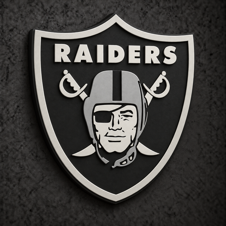 Las Vegas Raiders 3D Plaque with raised layered artwork on a dark charcoal wall