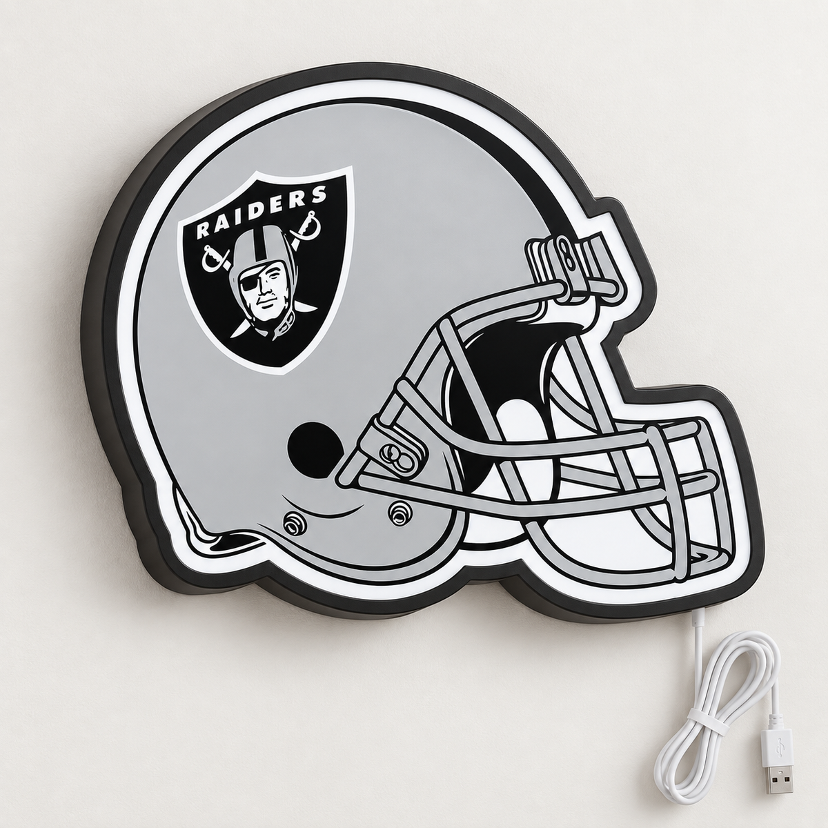 Las Vegas Raiders Helmet LED Sign shown in daylight