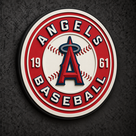 Los Angeles Angels 3D Plaque with raised layered artwork on a dark charcoal wall