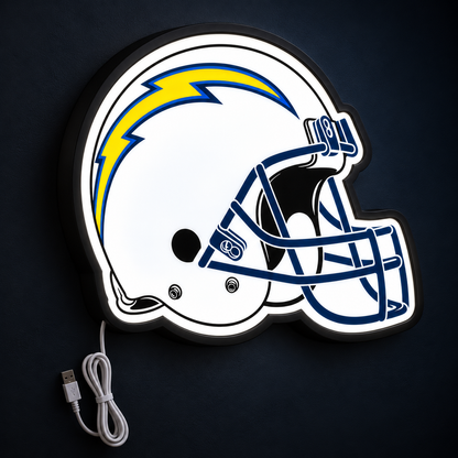 Los Angeles Chargers Helmet LED Sign illuminated at night