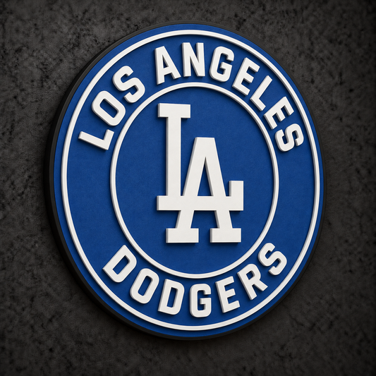 Los Angeles Dodgers 3D Plaque with raised layered artwork on a dark charcoal wall