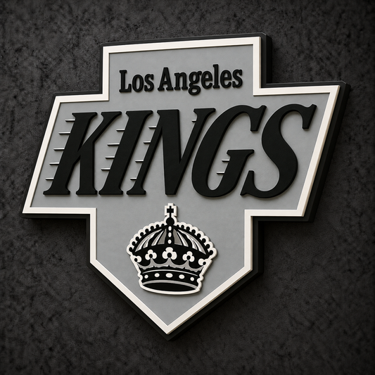 Los Angeles Kings 3D Plaque with raised layered artwork on a dark charcoal wall