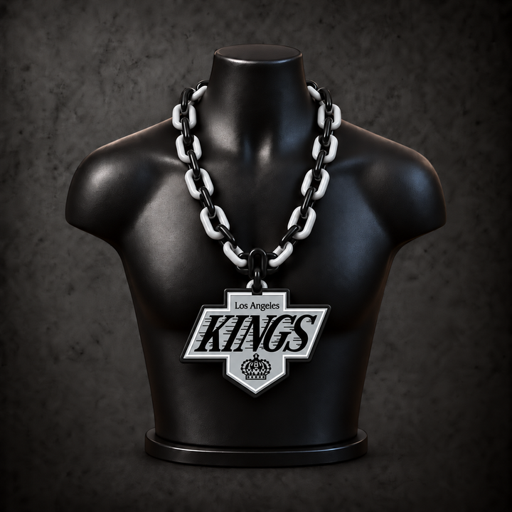 Los Angeles Kings Classic Hype Chain with alternating black / silver links on a black display bust