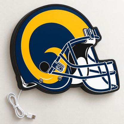 Los Angeles Rams Helmet LED Sign shown in daylight