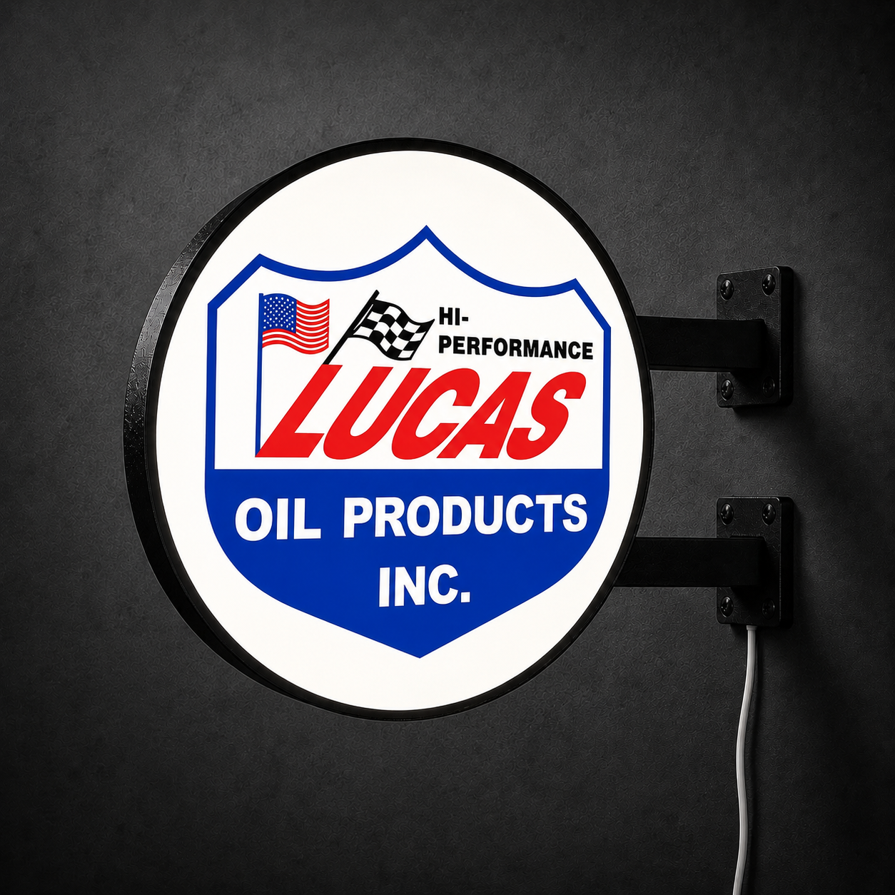 Vintage Lucas Oil LED sign — right view