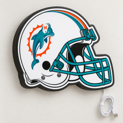 Miami Dolphins Helmet LED Sign shown in daylight