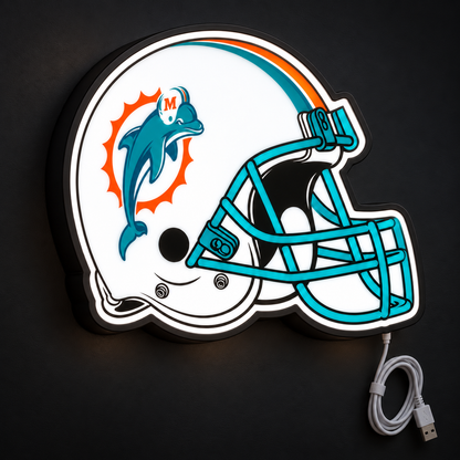 Miami Dolphins Helmet LED Sign illuminated at night