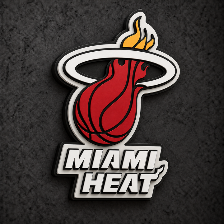 Miami Heat 3D Plaque with raised layered artwork on a dark charcoal wall