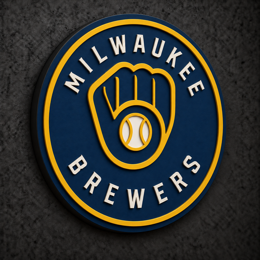 Milwaukee Brewers 3D Plaque with raised layered artwork on a dark charcoal wall