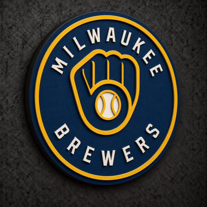 Milwaukee Brewers 3D Plaque with raised layered artwork on a dark charcoal wall