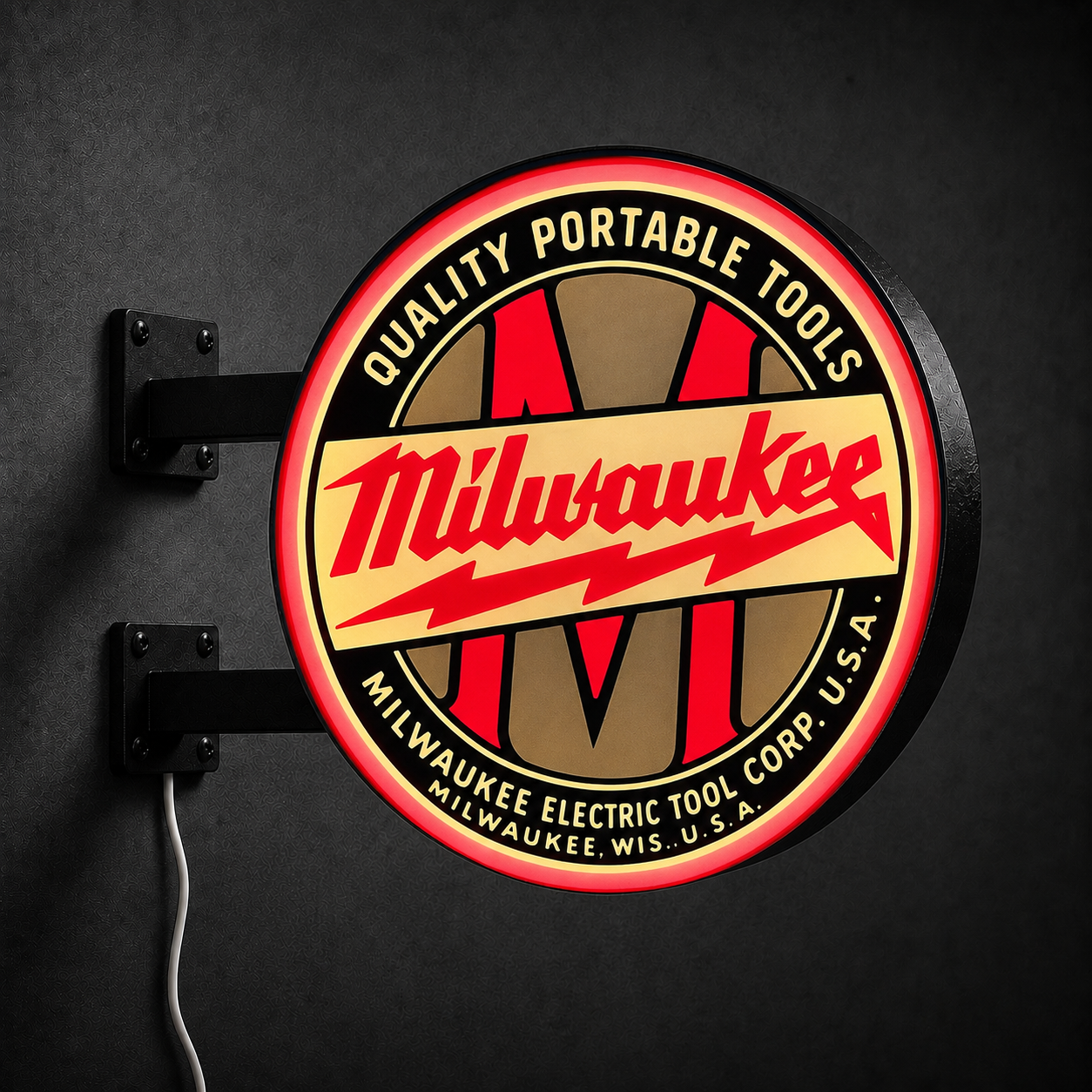 Vintage Milwaukee Tools LED sign — left view