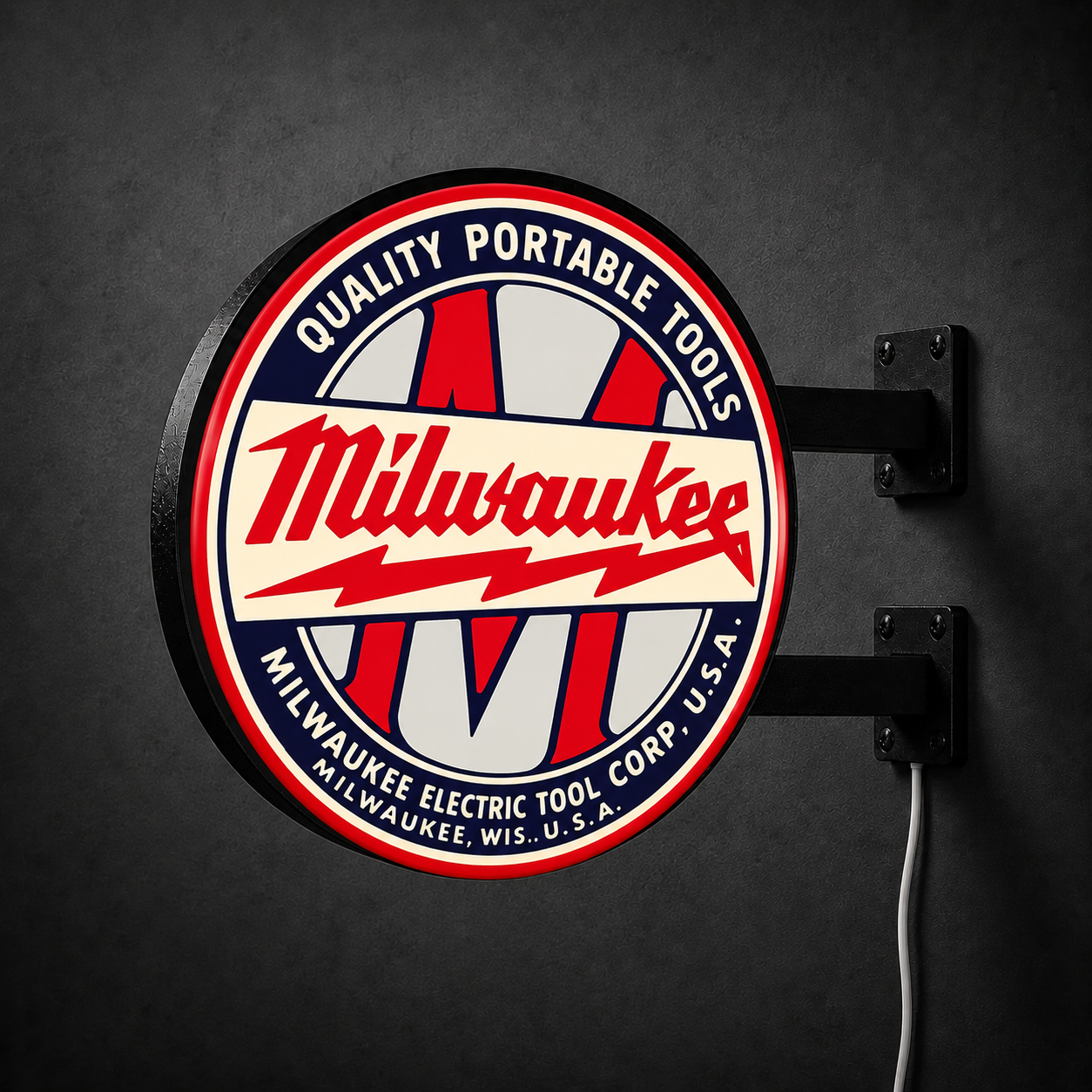 Vintage Milwaukee Tools LED sign — right view