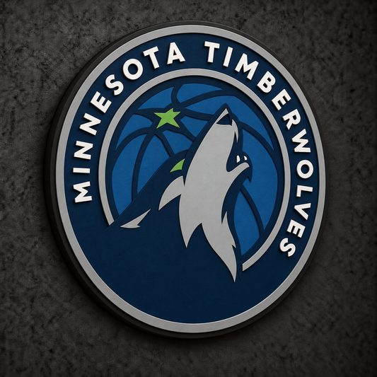 Minnesota Timberwolves 3D Plaque with raised layered artwork on a dark charcoal wall