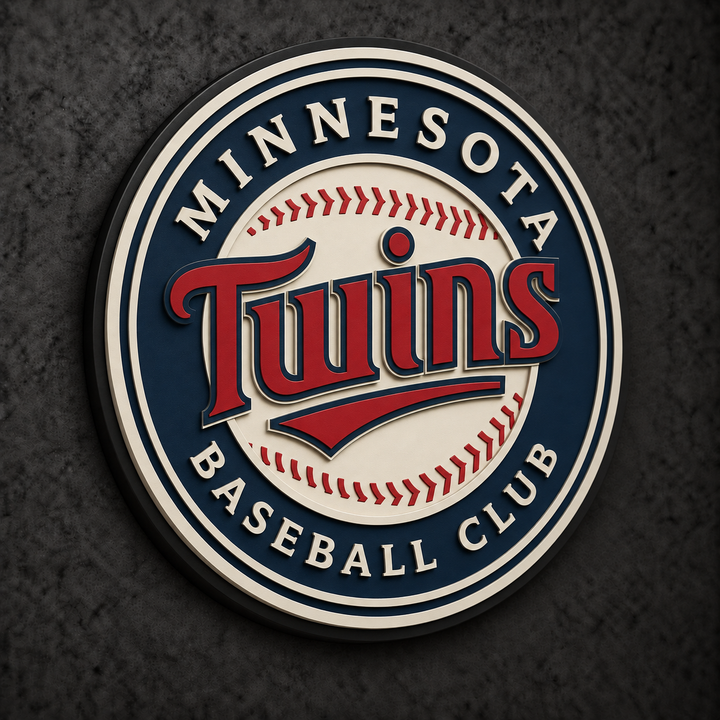 Minnesota Twins 3D Plaque with raised layered artwork on a dark charcoal wall