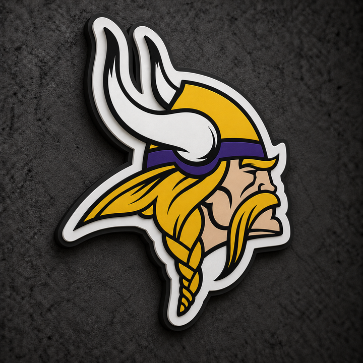 Minnesota Vikings 3D Plaque with raised layered artwork on a dark charcoal wall