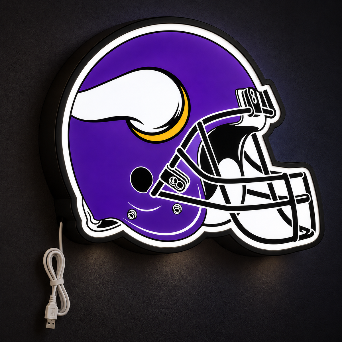Minnesota Vikings Helmet LED Sign illuminated at night