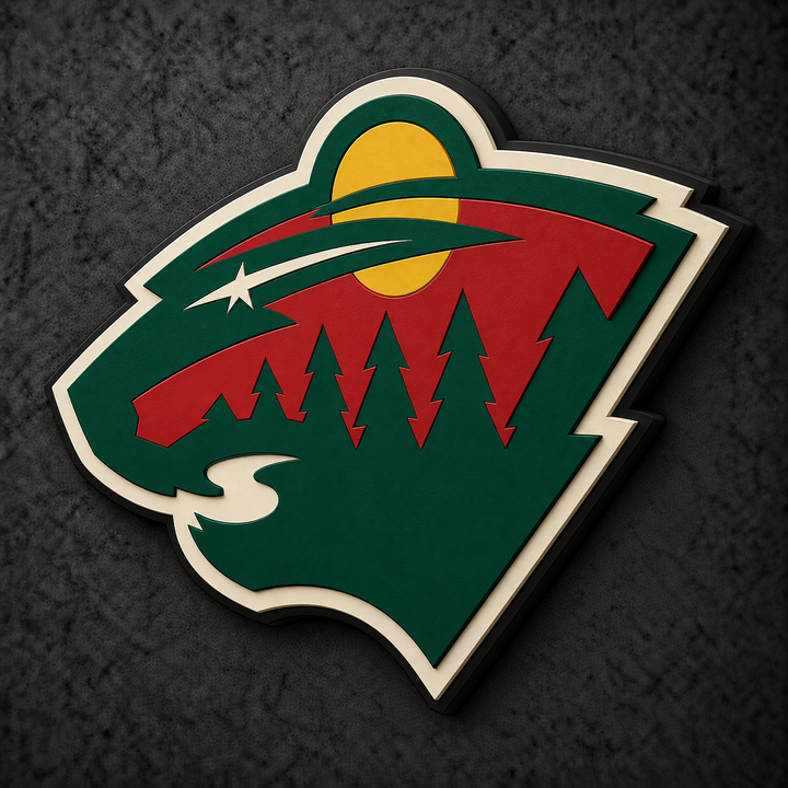 Minnesota Wild 3D Plaque with raised layered artwork on a dark charcoal wall
