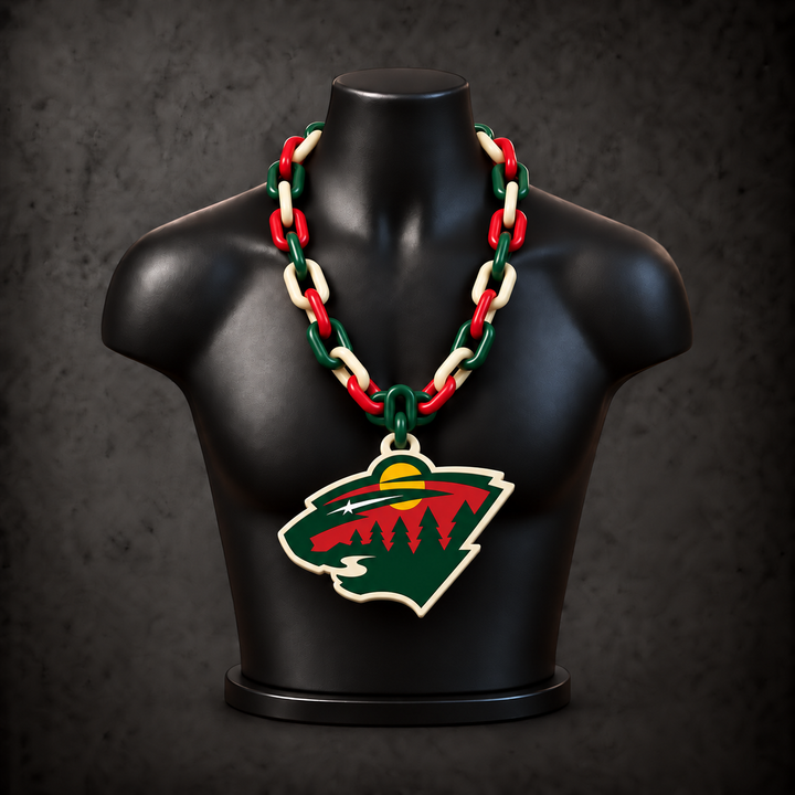 Minnesota Wild Classic Hype Chain with alternating green / red / cream links on a black display bust
