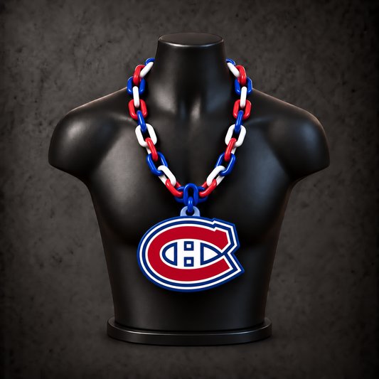 Montreal Canadiens Classic Hype Chain with alternating blue / red / white links on a black display bust
