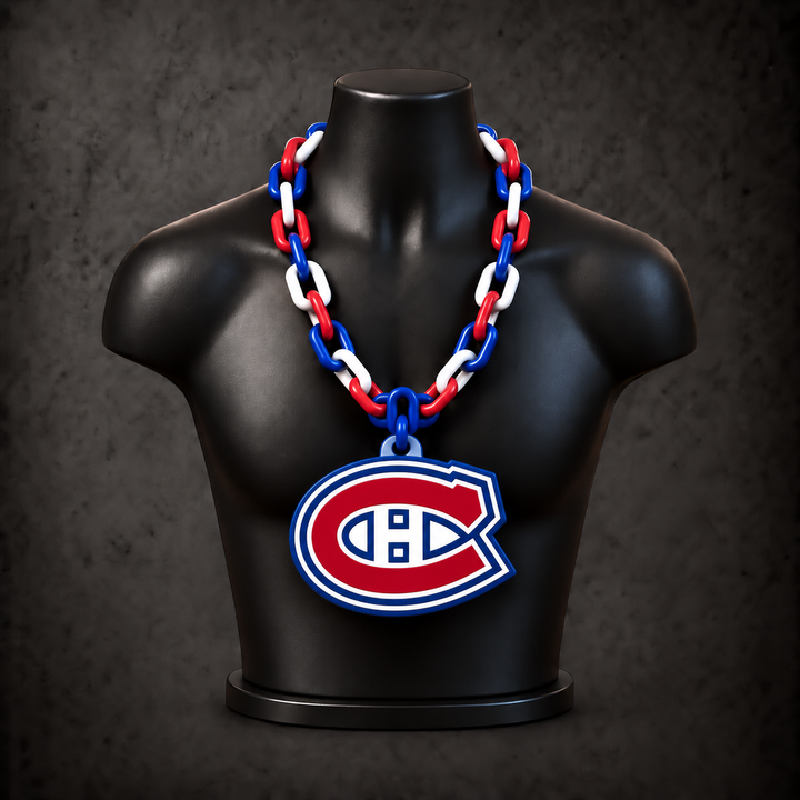 Montreal Canadiens Classic Hype Chain with alternating blue / red / white links on a black display bust