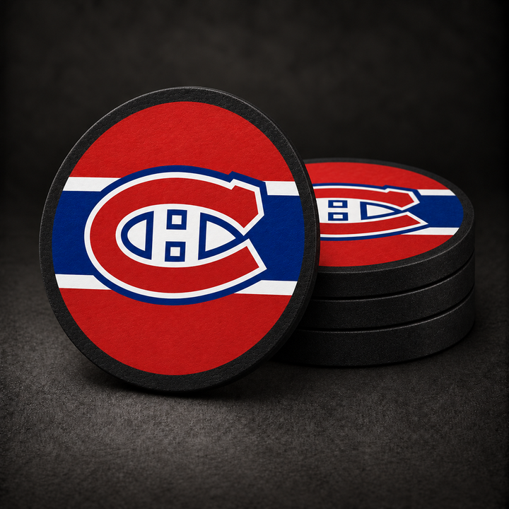 Montreal Canadiens Drink Coasters – striped design, four-pack