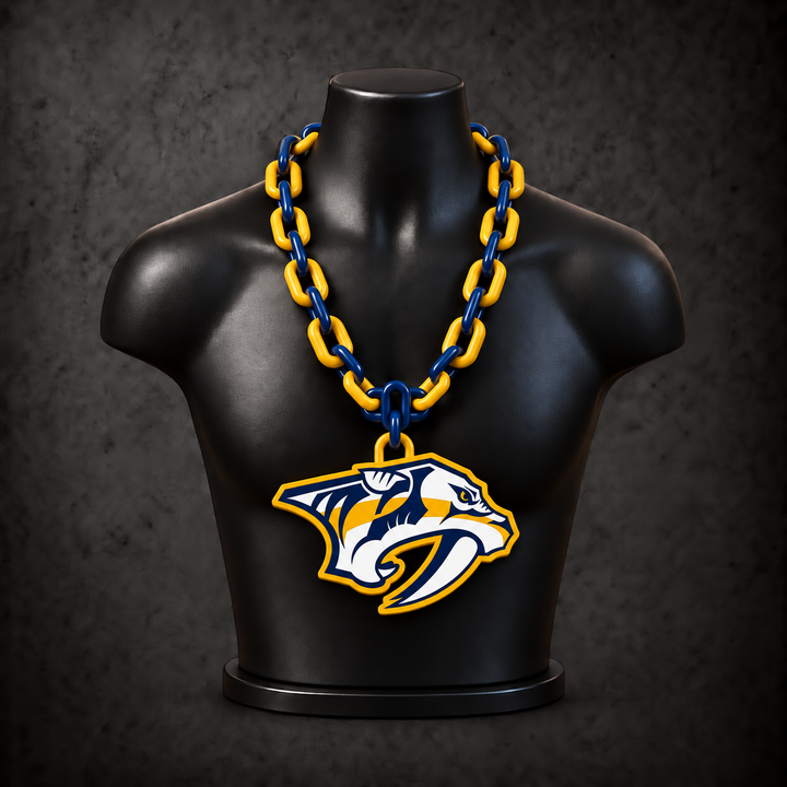 Nashville Predators Classic Hype Chain with alternating navy / gold links on a black display bust