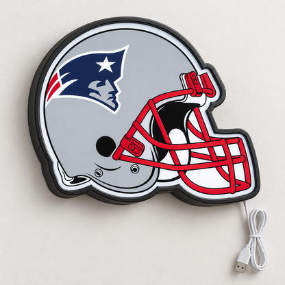 New England Patriots Helmet LED Sign shown in daylight