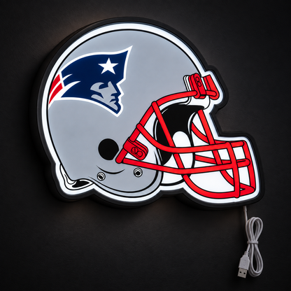 New England Patriots Helmet LED Sign illuminated at night