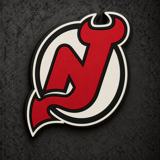 New Jersey Devils 3D Plaque with raised layered artwork on a dark charcoal wall