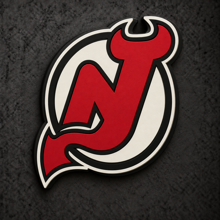 New Jersey Devils 3D Plaque with raised layered artwork on a dark charcoal wall
