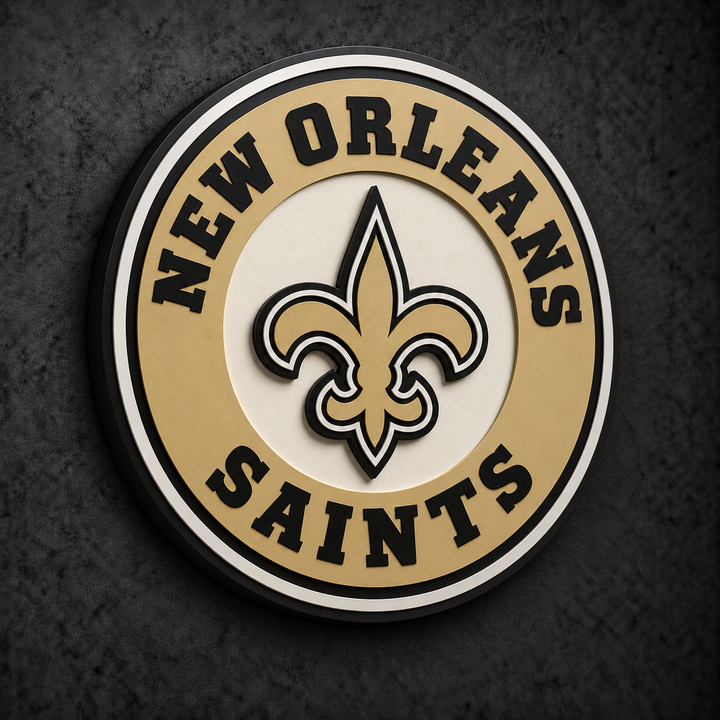 New Orleans Saints 3D Plaque with raised layered artwork on a dark charcoal wall
