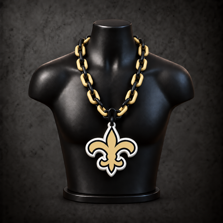 New Orleans Saints Classic Hype Chain - black / champagne gold chain on black display bust