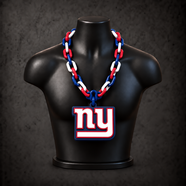 New York Giants Classic Hype Chain - deep navy blue / red / white chain on black display bust