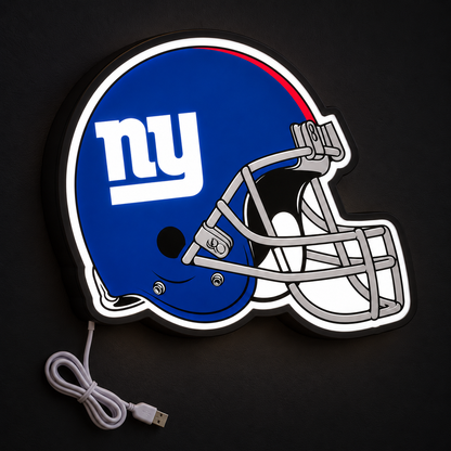 New York Giants Helmet LED Sign illuminated at night