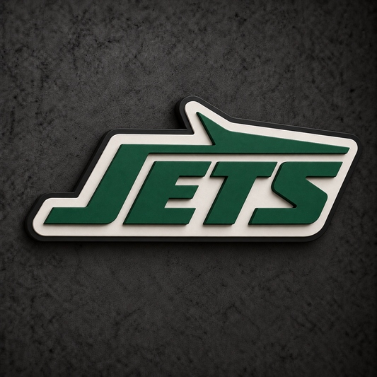 New York Jets 3D Plaque with raised layered artwork on a dark charcoal wall