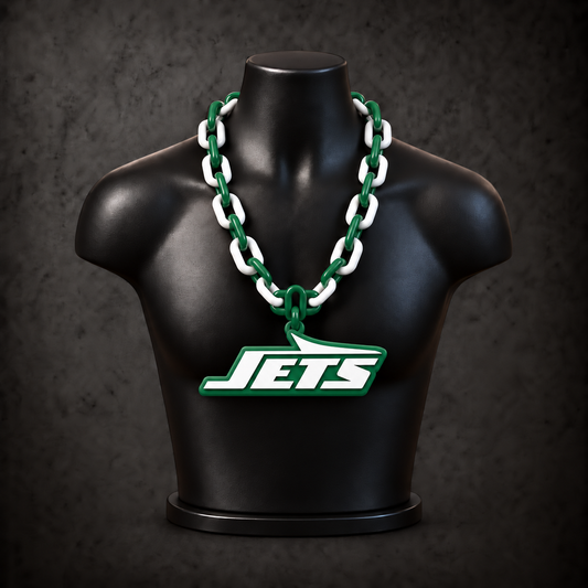 New York Jets Classic Hype Chain - Jets green / white chain on black display bust