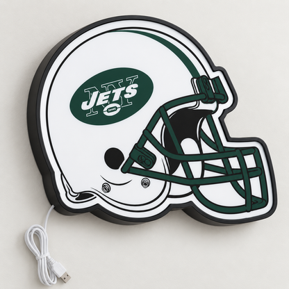 New York Jets Helmet LED Sign shown in daylight