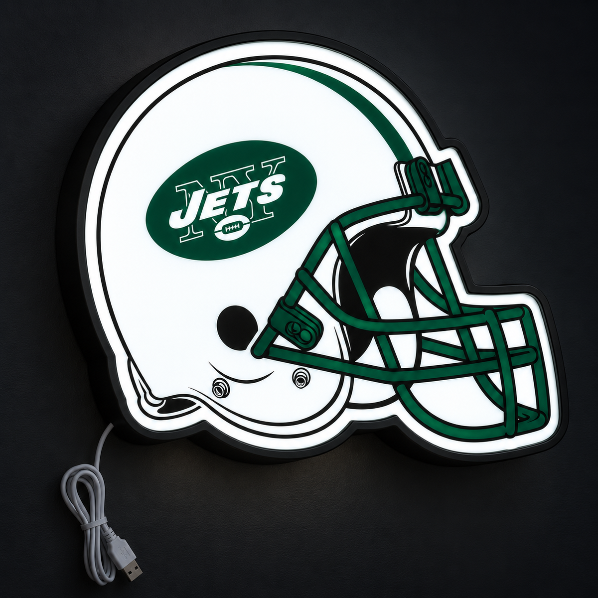 New York Jets Helmet LED Sign illuminated at night