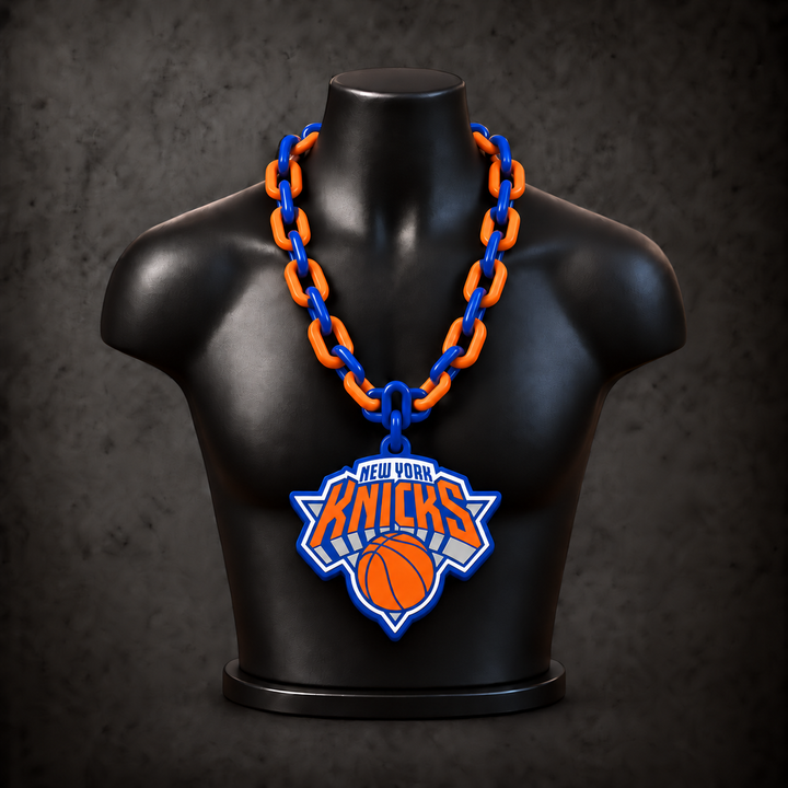 New York Knicks Classic Hype Chain - royal blue / orange chain on black display bust