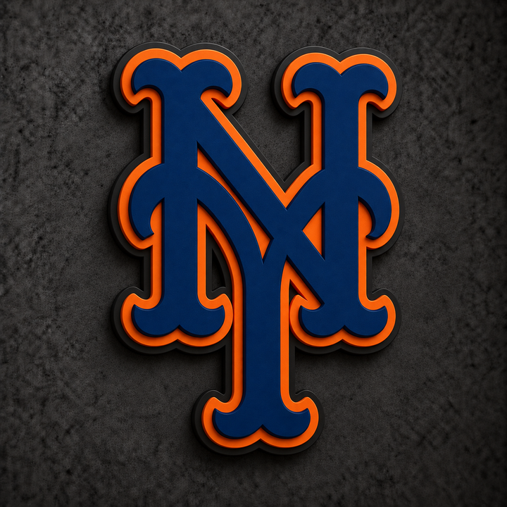 New York Mets 3D Plaque with raised layered artwork on a dark charcoal wall