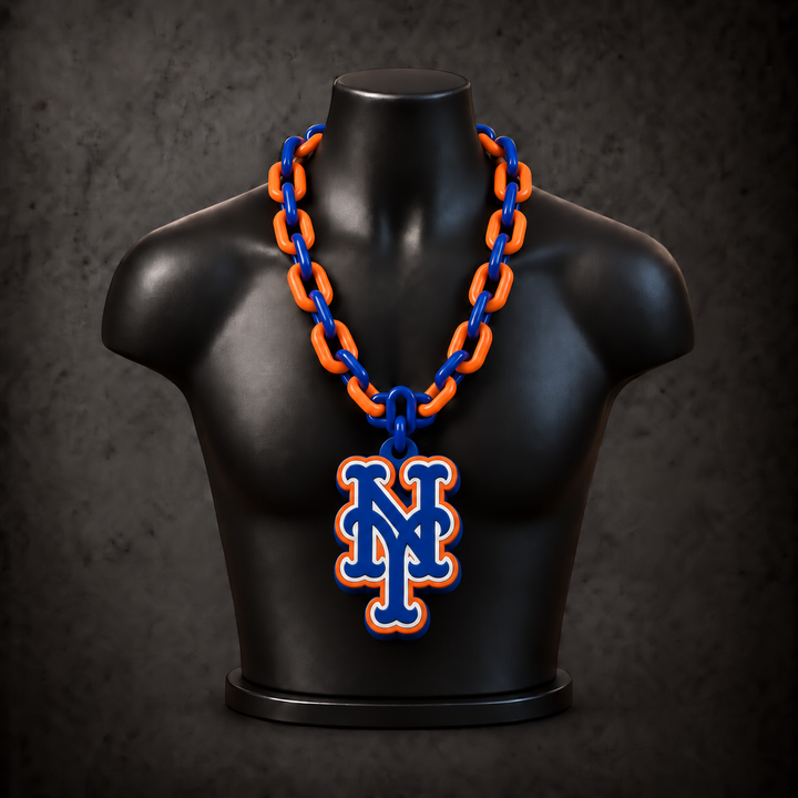 New York Mets Classic Hype Chain - royal blue / orange chain on black display bust