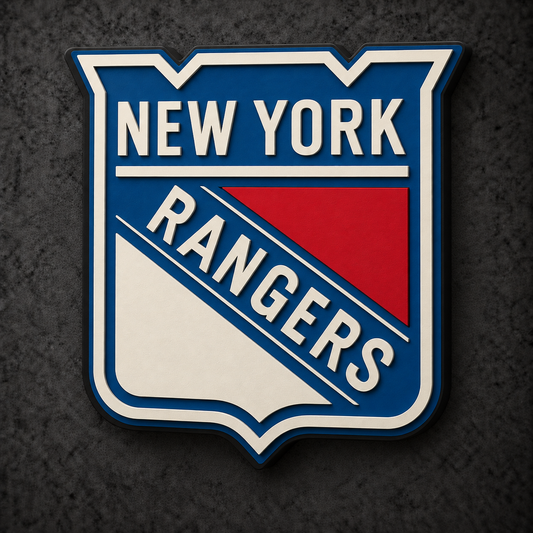 New York Rangers 3D Plaque with raised layered artwork on a dark charcoal wall