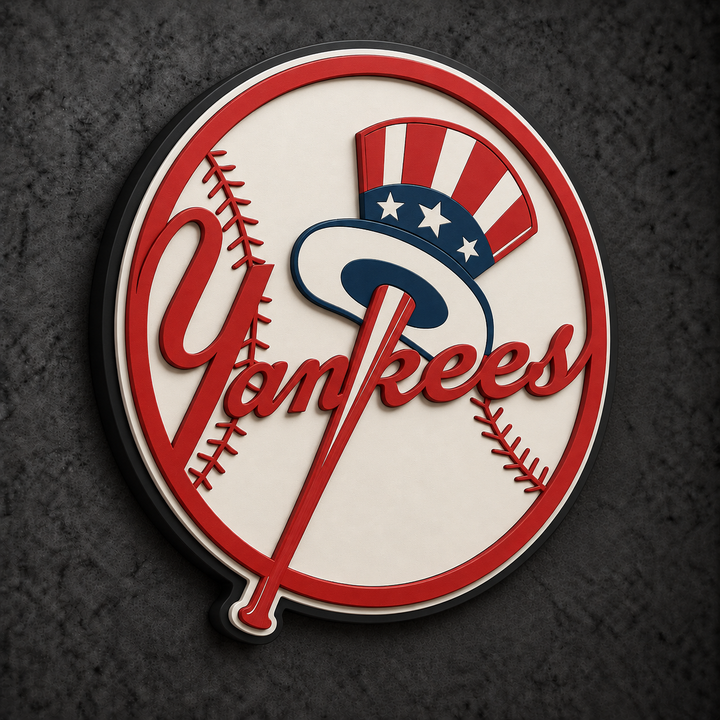 New York Yankees 3D Plaque with raised layered artwork on a dark charcoal wall