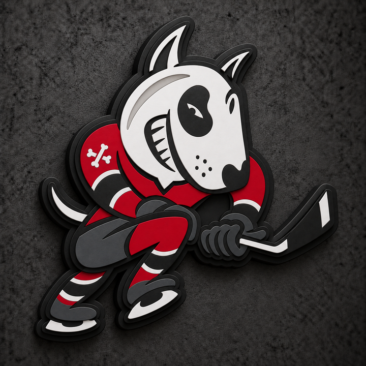 Niagara IceDogs 3D Plaque with raised layered artwork on a dark charcoal wall