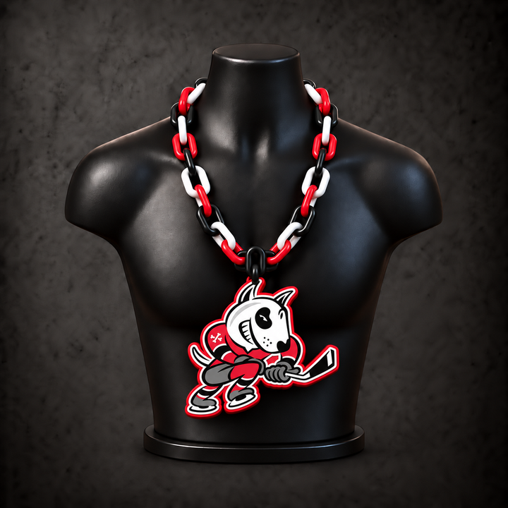 Niagara IceDogs Classic Hype Chain - black / red / white chain on black display bust