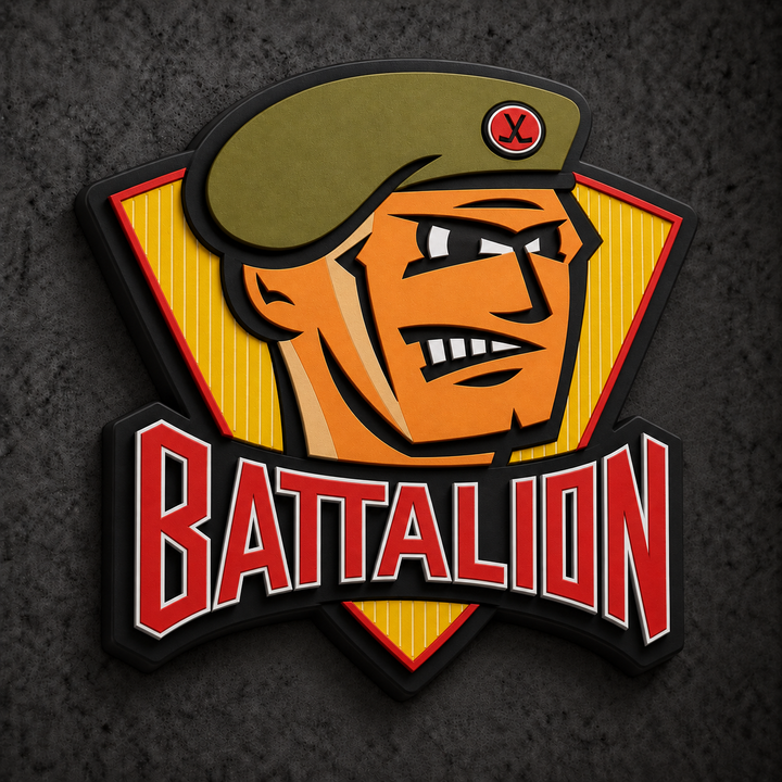North Bay Battalion 3D Plaque with raised layered artwork on a dark charcoal wall