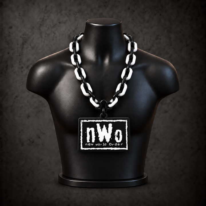 nWo New World Order Classic Hype Chain - black / white chain on black display bust